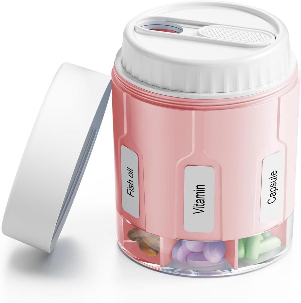 Daviky Pill Şişe Organizer, Supplement Organizer 7 Büyük Karşılaştırmalar, Seyahat Pill Akrilik Round Pill Box with Two Lids (Pink++ Beyaz)