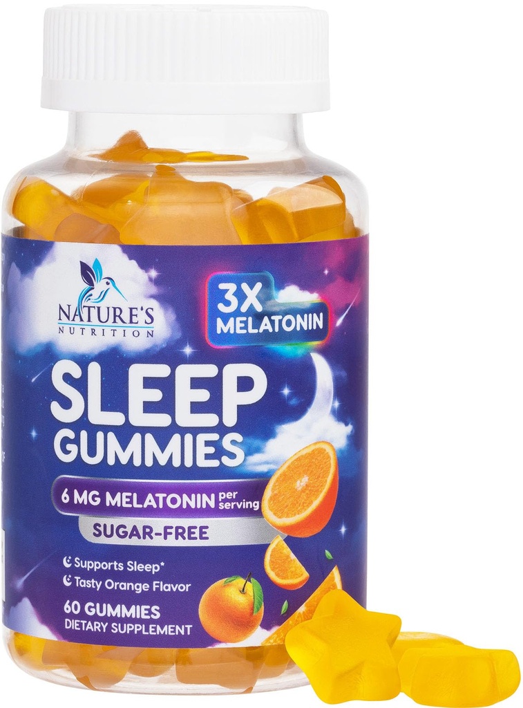 Melatonin Sleep Gummies Sugar Free - 6 mg Melatonin Sleep Gummies for Yetişkinler, Ekstra Güçlü Uyku Gummy Supplements, Occasional Sleep Support Supplement, 6 mg Gomitas para Dormir - 60 Count