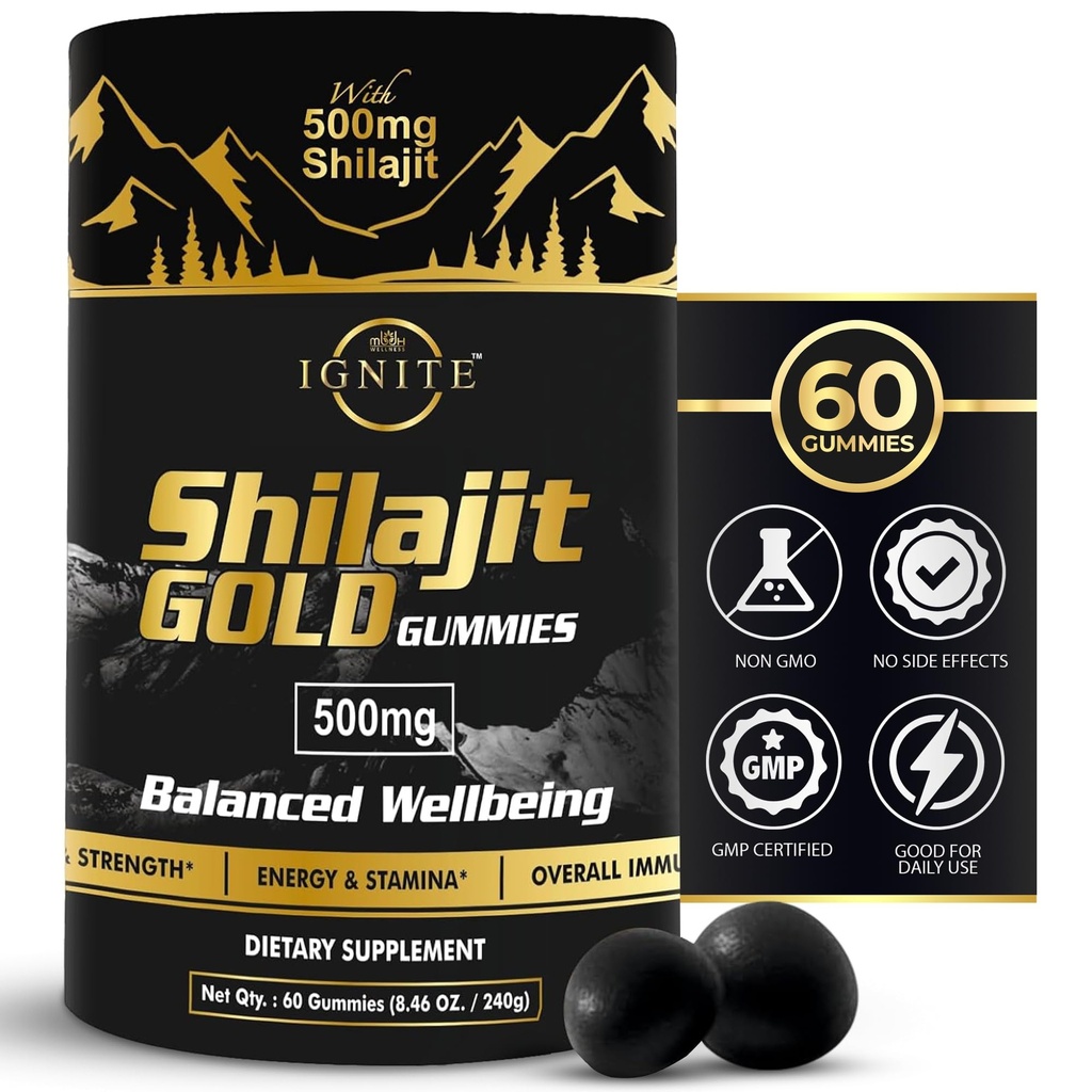 Saf Himalaya Shilajit Gummies –% 75+ Fulvic Acid, High Potency Gold Grade – Enerji, Vitality & Immune Support, Travel - Friendly, Tamarind Flavor – 60 Gummies