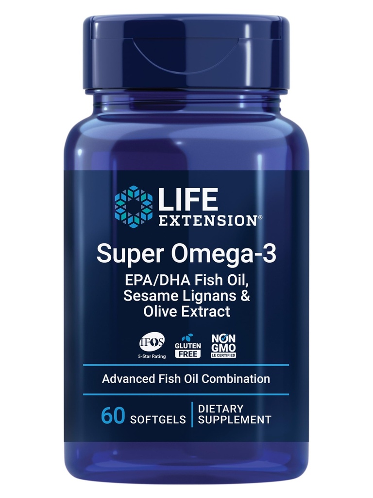 Life Extension Super Omega-3 EPA/DHA Fish Oil, Sesame Lignans & Zeytinyağı - Kalp Sağlığı, Beyin Sağlığı, Inflammation Health Support, Cholesterol Health Support, Gluten-Free, Non-GMO, 60 Softgels