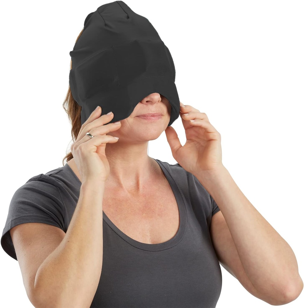 Aculief Buz Terapisi Cap - Atıcı Pamuk-Spandex Fit &Boy Soğutma - Yumuşak Pamuk-Spandex Sleep Cap with Eye Mask - Pack of 1, Black Cotton-Spandex Sleep Cap