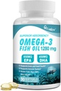 Omega 3 Fish Oil Supplements,Triple Strength Omega 3 Beslenme Supplement with 650 mg EPA 450 mg DHA Per Servis - Beyin, Eye, Heart & Immune Health Support - 90 Softgels (45 Serv)
