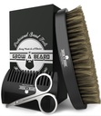 Men & Beard Comb Set w/Mustache Scisssors Grooming Kit, Natural Boar Bristle Brush, Dual Action Wood Comb, And Travel Bag Great For Christmas Gift