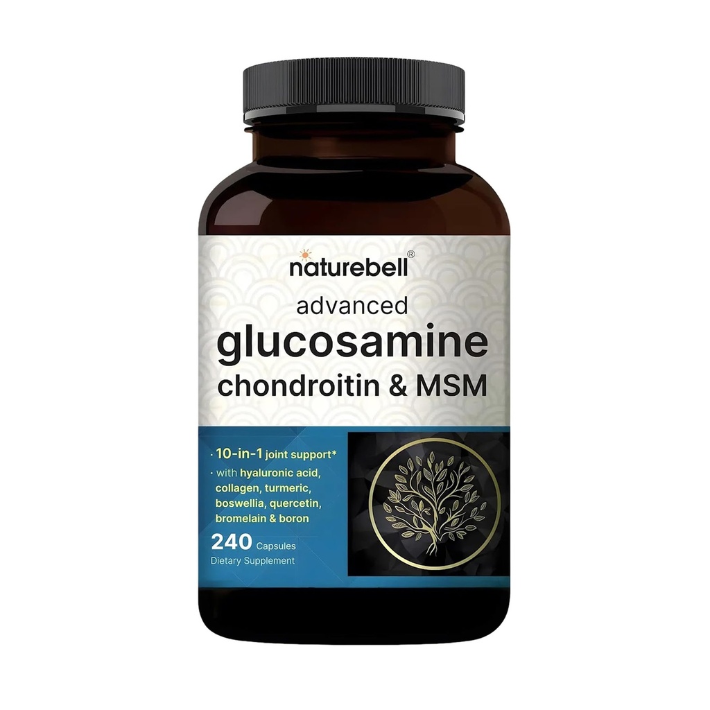 NatureBell Advanced Glucosamine Chondroitin MSM Supplement, 240 Capsules | 10in-1 Ortak Destek Kompleksi – Hyaluronic Acid, Collagen, Turmeric, Boswellia, & More – Non-GMO