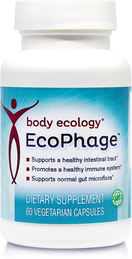 Vücut Ekolojisi EkoPhage | Bacteriophage Prebiyotik ve Probiyotik Supplement | Sağlıklı Immune ve Destekler Sağlıklı Intestinal Tract | 60 Vegetarian Count |