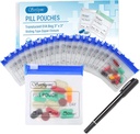 Serfeymi 32 Satışlı Pill Pouches Organizer Plastik Çanta 3 X 3 Inches 12 mil Kendi Kilitli Lock Writable Label Translucent Travel Medicine Storage Bag Case ve 1 Apple Marker-Mavi
