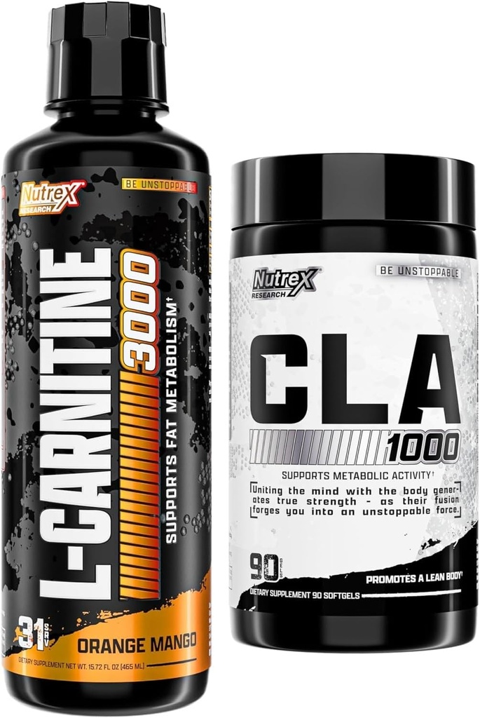Nutrex Research Liquid Carnitine 3000 - CLA 90 Soft Gels - 1000 mg Conjugated Linoleic Acid Active Mix from Safflower Oil Oil