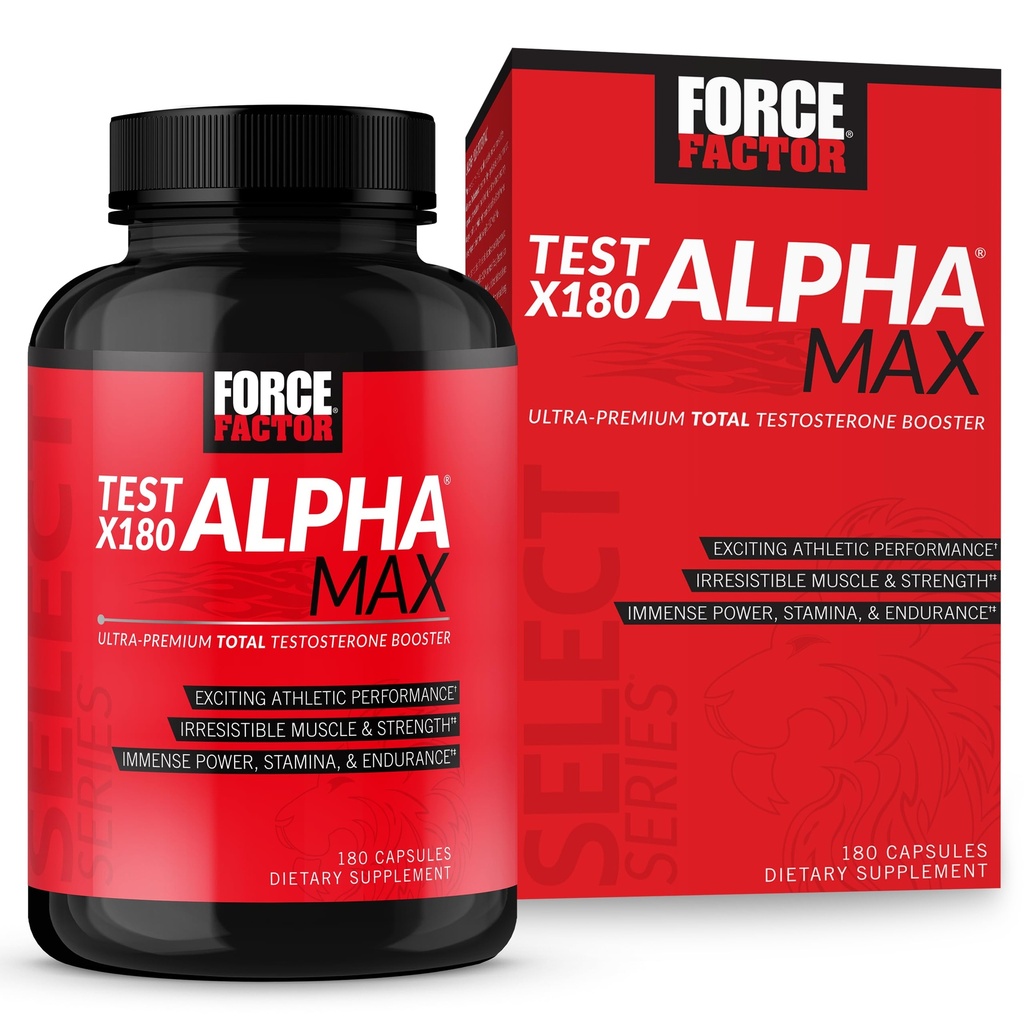 FORCE FACTOR Test X180 Alpha Max Total testosteron ve Nitrik Oksit için Fenugreek Tohum ve Tribulus ile Erkekler için Kan Akışını Arttırmak ve Erkek Athletic Performansını Geliştirmek için 180 Capsules