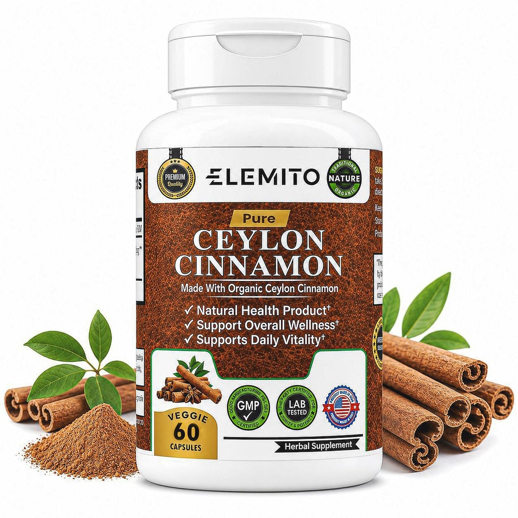 Organik Cinnamon Capsules, Enerji, Kalp ve Metabolism Desteği, sertifikalı Organik Ceylon Cinnamon Pills, Non-GMO, Vegan, Gluten-Free - 60 Capsules