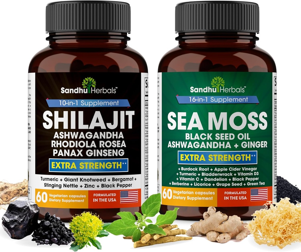 SANDHUHERBALS Sandhu Herbals Sche - Sea Moss, Shilajit, Black Seed Oil, Ashwagandha, Ginger, Rhodiola Rosea, Panax Ginseng, Sting Nettle