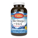 Carlson - Elite Omega-3 Plus D & K, 700 mg Omega-3s + D3 & K2, Fonksiyonlar, Bone Health & Immune Support, Lemon, 180 Softgels