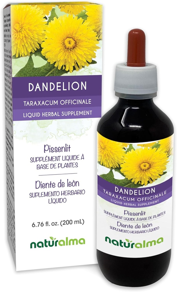 Naturalma Dandelion (Taraxacum officinale) Root and herb Alkol-Free Tincture - 6.76 fl oz Sıvı Ekstraksiyon - Herbal Supplement - Vegan