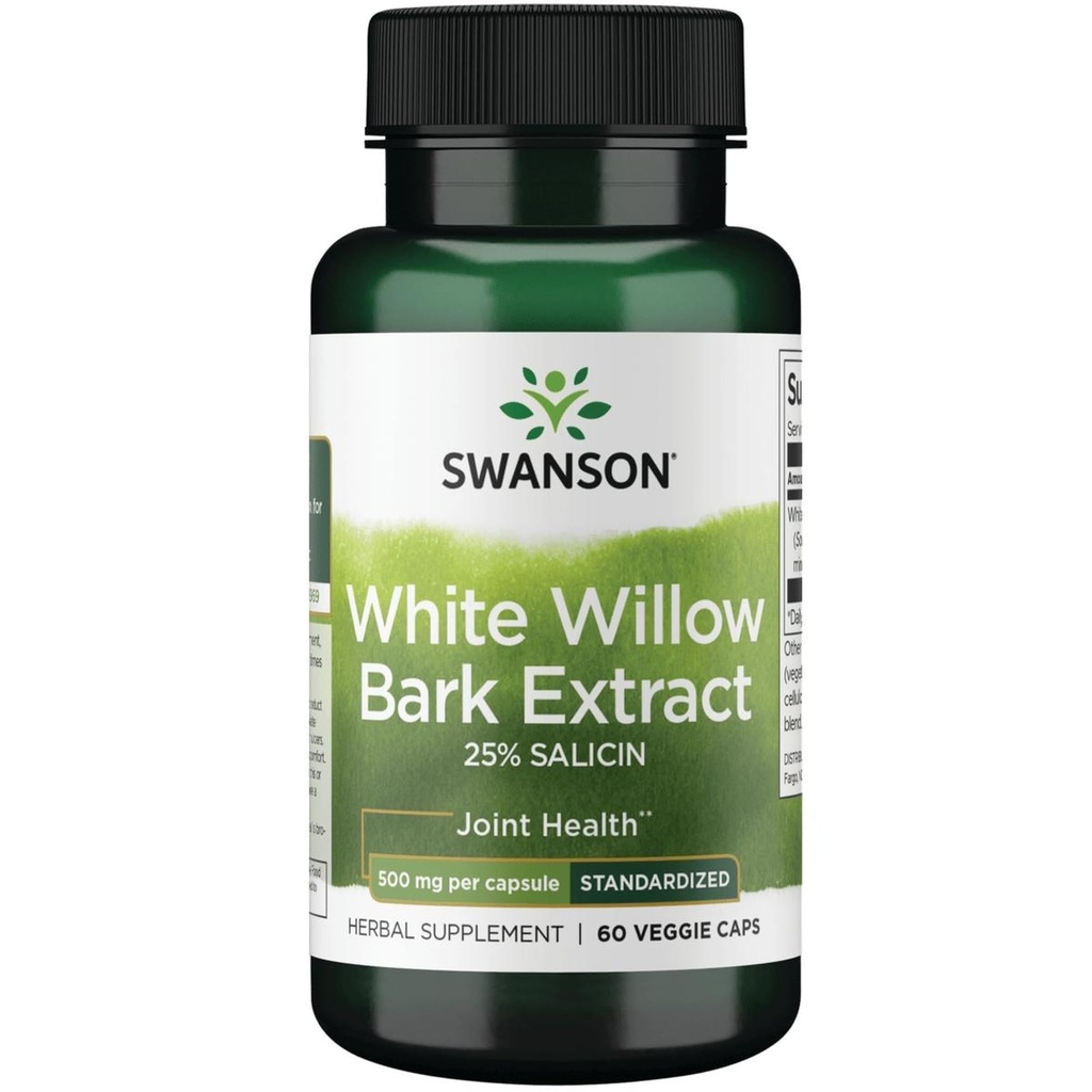 Swanson En Güçlü Beyaz Willow Bark Ekstraksiyon-Promotes Ortak Destek & Kas Relief-Standartized to 25% Salicin-Doal Supplement with No Stomach Irritation (60 Veggie Caps, 500 mg Her)