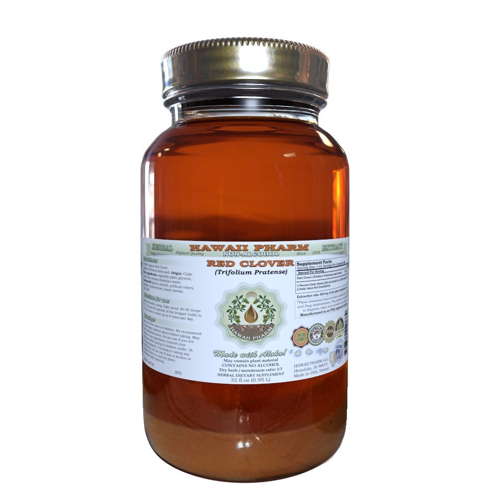 Red Clover Alkol-Free Liquid Extract, Red Clover (Trifolium Pratense) Tohum Glycerite Natural Herbal Supplement, Hawaii Pharm, ABD 32.oz