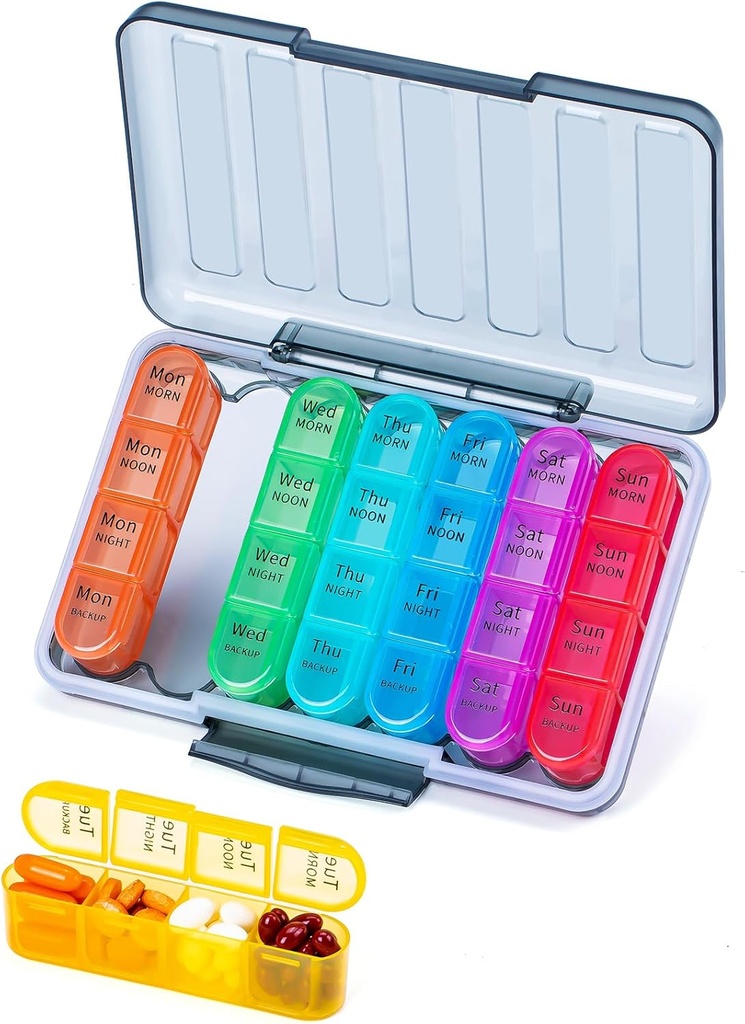 Betife XL Büyük Kapasite 4 Zaman Bir Gün Pill Organizer, 7 Gün 4 Zaman Haftalık Pill Box İlaç, Vitaminler ve Supplements için 28 Karşılaştırmalı
