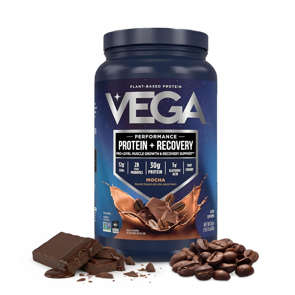 Vega Sport Vegan Protein Toz + Recovery - 30g Plant bazlı proteinler, Mocha, 19 Hizmetler, 5g BCAAs, Probiyotikler, NSF sertifikalı, For Shakes & Smoothies, 1.8lbs (Pazarlama)