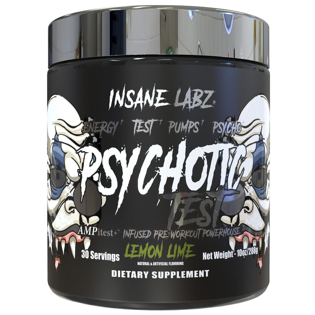 Insane Labz Psychotic Test, High Stim testosteron Energy ve Pump Boosting Pre-Workout Toz with DMAE Bitartrate, D Aspartic Acid, Kretine HCL ve Glycerol Monostearate, 30 Hizmet, Limon Lime Lime Lime