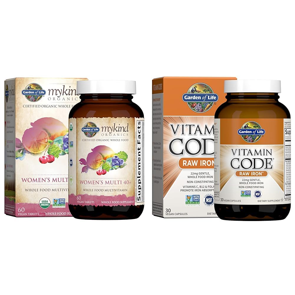 Life Organics Vitamins for Women 40+ - 60 Tablet, Kadınlar Çok 40+, Vegan Vitaminler & Vitamin Kod Raw Iron 30ct Capsules