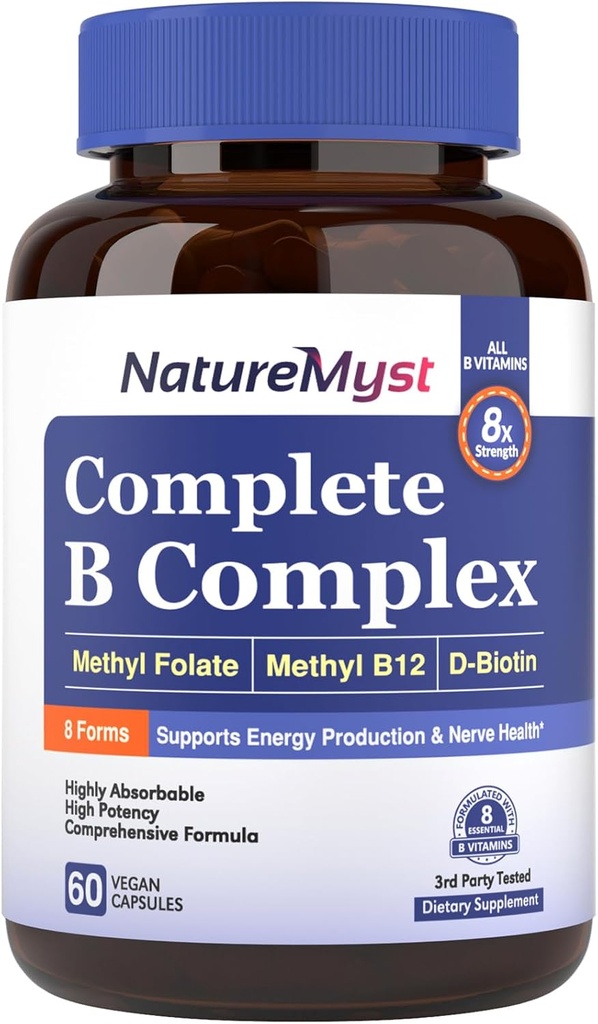 Tamam B Kompleksi, Tüm 8 B Vitamini, Metil B12, Metil Folate, Biotin, P-5-P, Highly Absorbable, Energy Production, 60 Vegan Caps