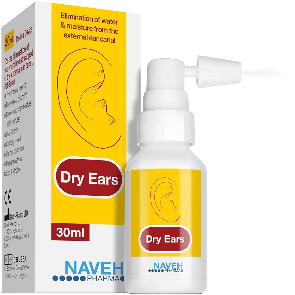 NAVEH PHARMA Dry Ears -Swimmers Ear Drops Spray - Ear Drying Drops for Swimmers Adults and Kids/Remove Water Trapped in Ears and Prevent Pain, Infection, and Hearing Loss (1 Fl Oz)