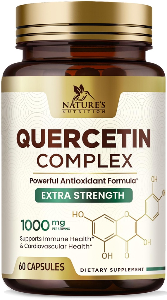 Quercetin Supplement 1000 mg - Natural, Plant-Based Support for Immune, Cellular, Respiratory & Mevsim Değişiklikler - Ekstra Güçlü Quercetin Dihidrat Sophora Japaneseica - 60 Veggie Capsules