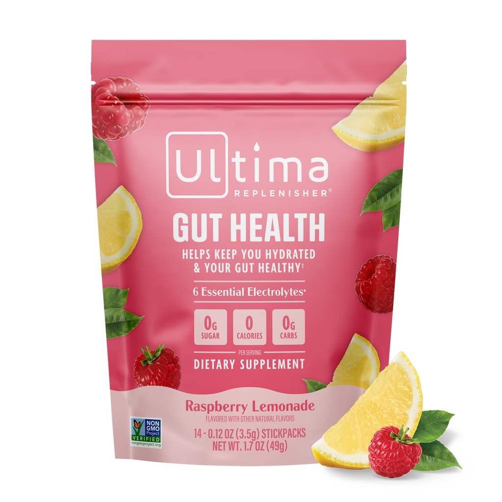 Ultima Replenisher Gut Health Supplement ve Electrolytes Toz - Raspberry Lemonade, 14 Stickpacks - eklendi Gut Health Faydaları