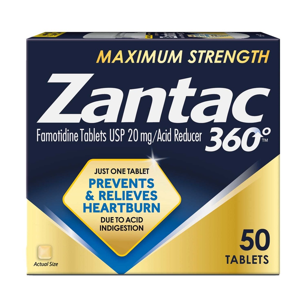 Zantac 360 maksimum Güçlü Tabletler, 50 Kont, Heartburn Önleme ve Yardım, 20 mg Tabletler