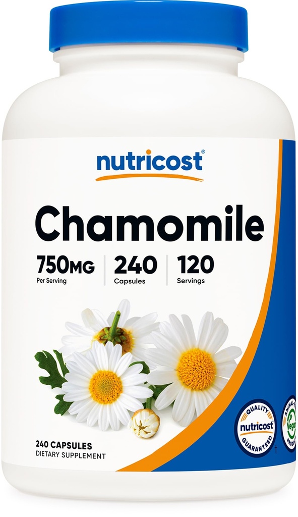 Nutricost Chamomile 750 mg, 240 Vegetarian Capsules, 120 Hizmet - Non-GMO, Gluten Free