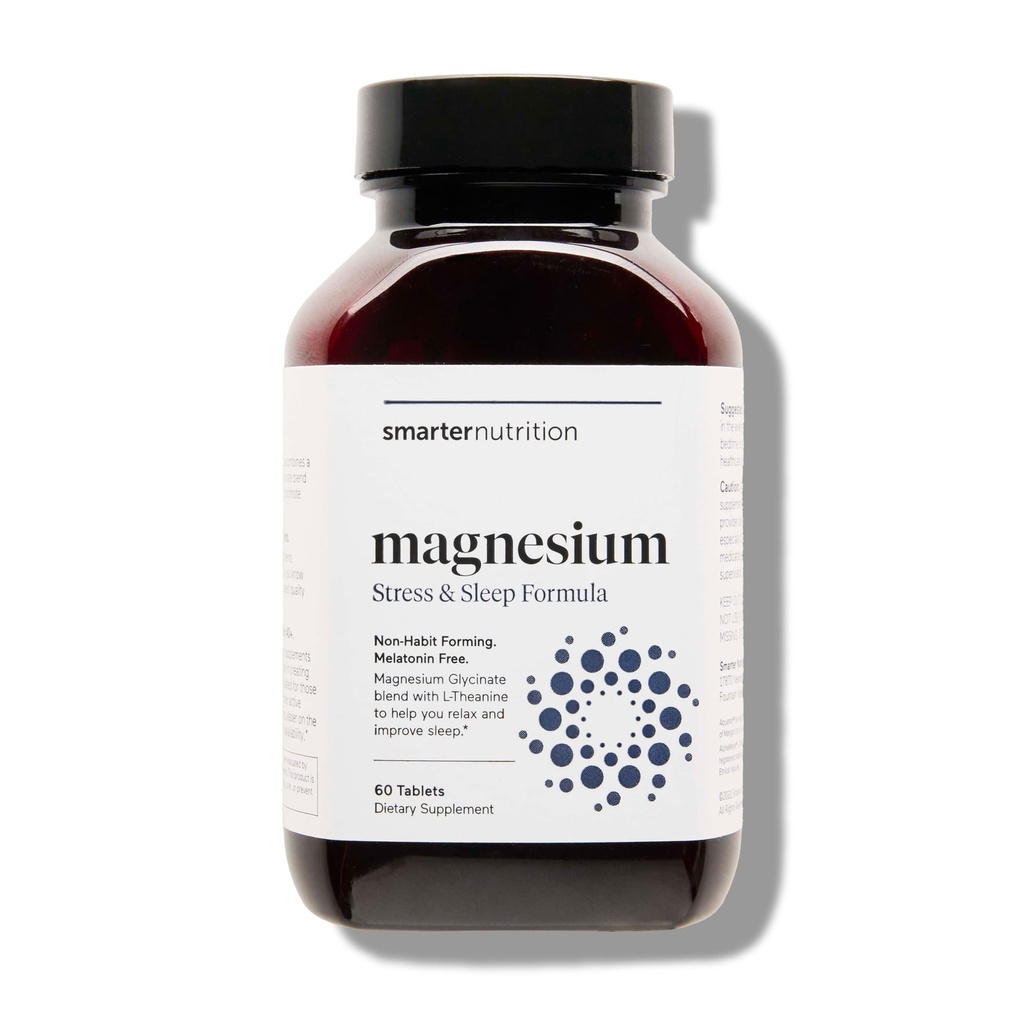 Akıllı Beslenme Magnezyum Kompleksi - Chelated Glycinate + Citrate, Malate for Sleep, Relaxation, Muscle & Nerves + Klinik olarak Proven L-Theanine, Non-GMO-60 Tablet[30-Day Supply]
