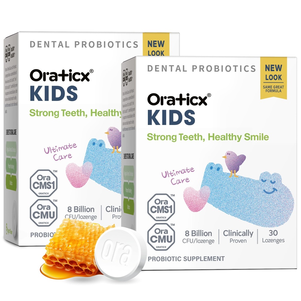 OraTicx Kids Dental Probiyotiks for Anti-Cavity + Sağlıklı Dişler ve Gums, Oral Sağlık Için 8 Milyar CFU Probiyotikleri, Yogurt Flavor 2Pack