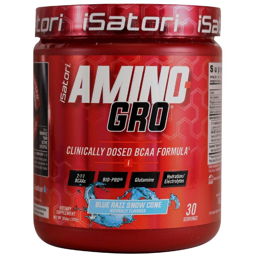 iSatori Chen-GRO BCAA Toz, Glutamine ile donatılmış zincir, Electrolyte Toz & Bio-GRO Bio-Active, Kas Büyüme ve Post Workout Recovery için, Blue Razz Snow Cone (30 hizmet)