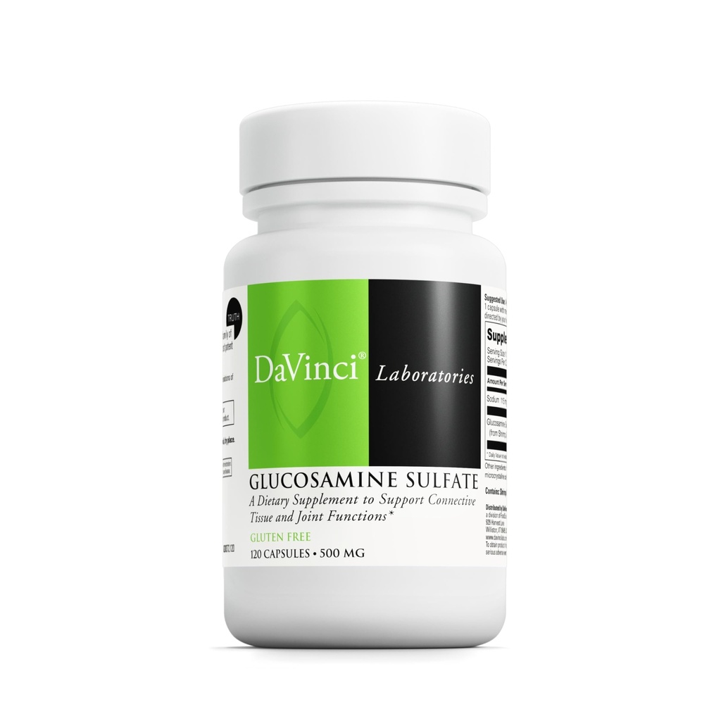 DAVINCI Laboratuvarları Glucosamine Sulfate - Connective Tound ve Ortak Fonksiyonlara Destek için Diyetsel Tamam - Gluten-Free - 500 mg - 120 Capsules