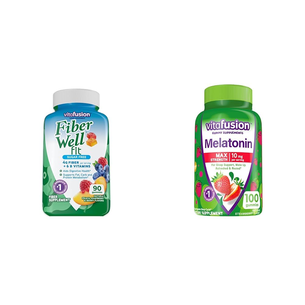 Vitafusion Fiber Well Fit Gummies 90 Count and Max Strength Melatonin Gummies 100 Count