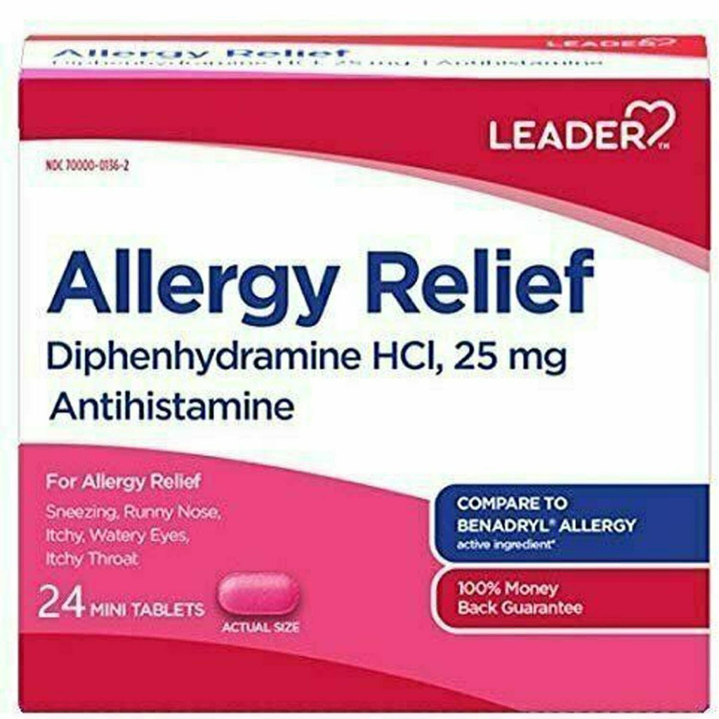 Lider Antihistamin Antihistamin Antigistamine Relief Diphenhydramine HCl, 25 mg Mini Tabletler, 24 Kont