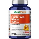 NusaPure Flush Free Niacin 500 mg 250 caps (Vegan,Non-GMO & Vegan) Bioperine