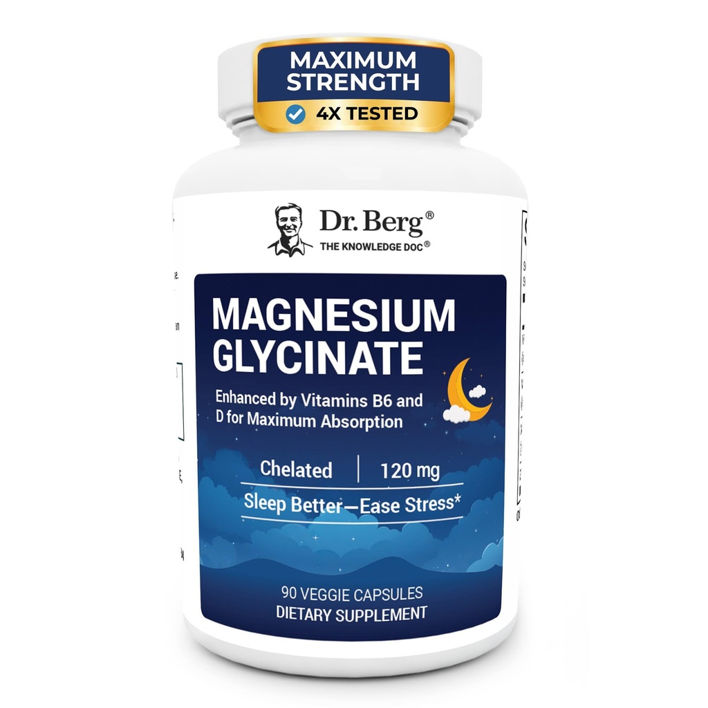 Dr. Berg en güçlü 4-in-1 Chelated Magnezyum Glycinate with Clean, Potent & Pure Materialss | 4X Lab-Tested &  Valid | USA Formulated Magnezyum Supplement Capsules | 90 Capsules