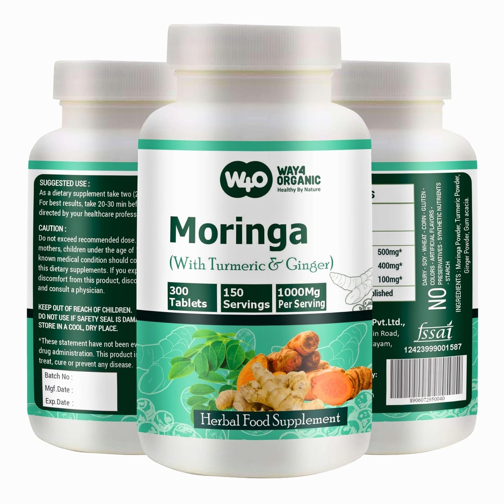 Turmeric ve Ginger ile Moringa Tabletleri, 300 Pills, 5 Ay Supply, 150 Hizmet başına 1000 Mg. Birden çok Faydaları olan bir Capsule - Supports Digestive Health (Pack of 1)
