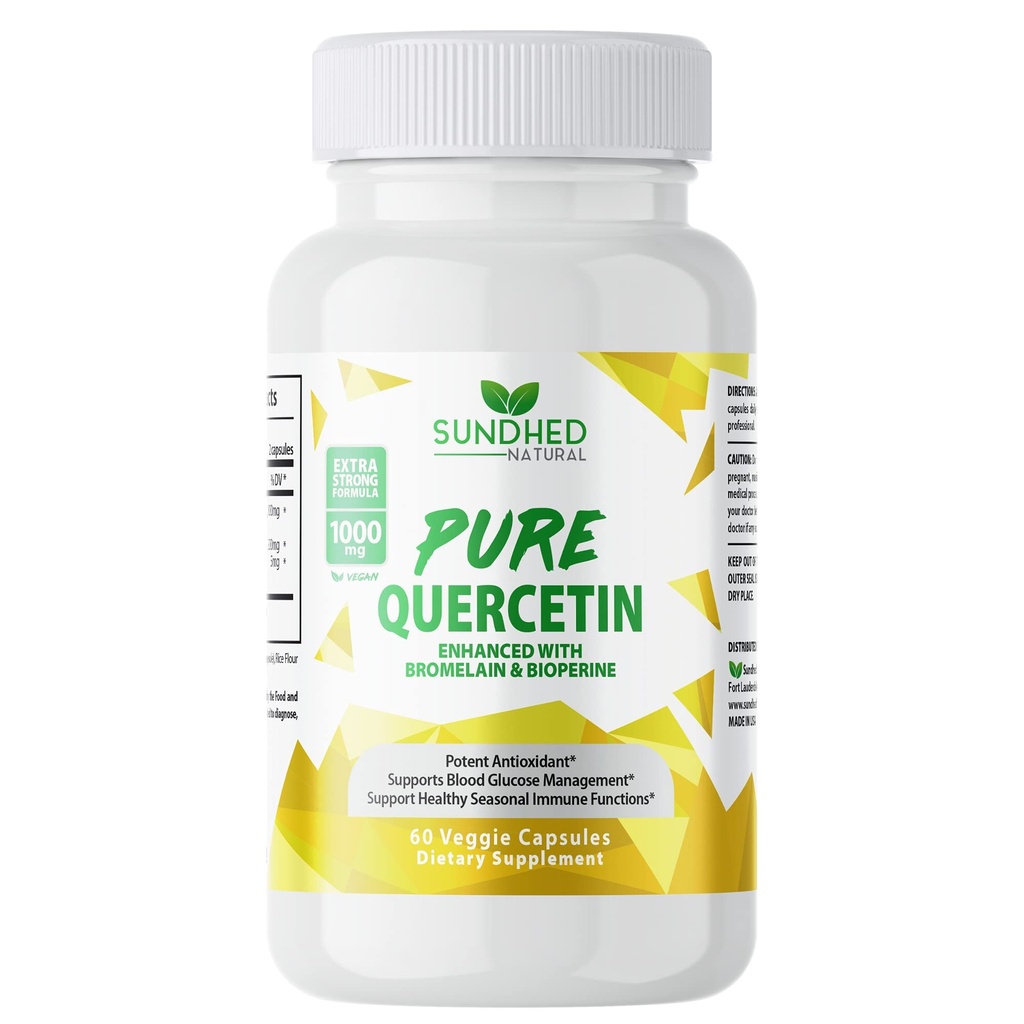 Bromelain ve Bioperine ile Saf Quercetin - Antioksit Desteği, Ekstra Güçlü Formula 1000 mg, 1-Month Supply