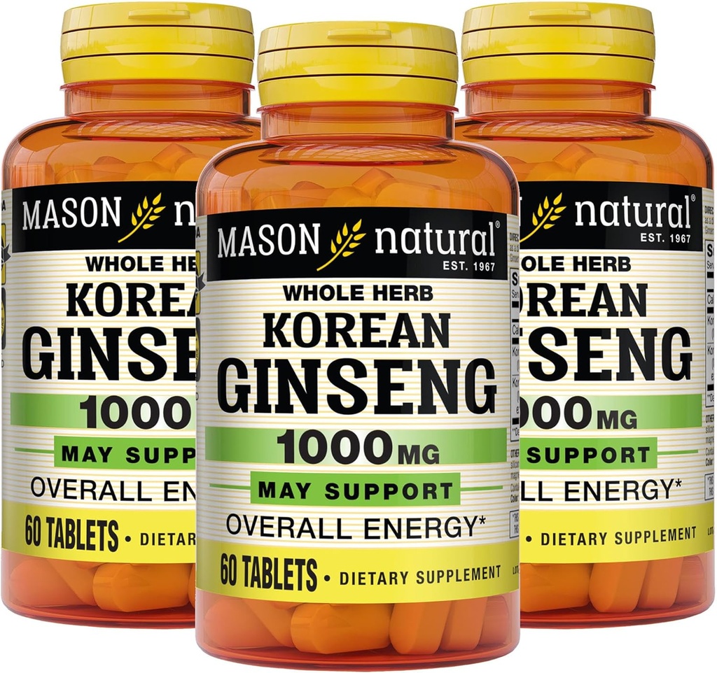 MASON NATURAL Koreli 640 mg, Enerji Destekleri, Endurance & Vitality, 60 Tabletler, 3 Paket