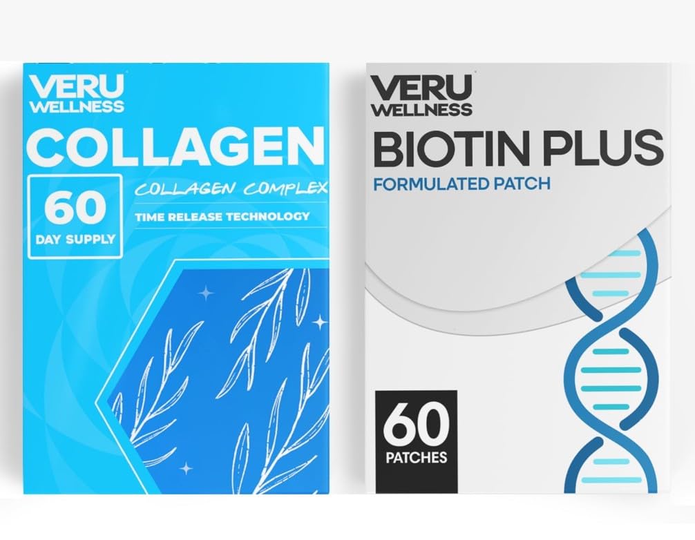 Veru Wellness Hair Skin Duo Nail Lifestyle Patches - Biotin Collagen - Self Prestige Time release Topical Patch, 8-10 Hours (60 Day Supply)