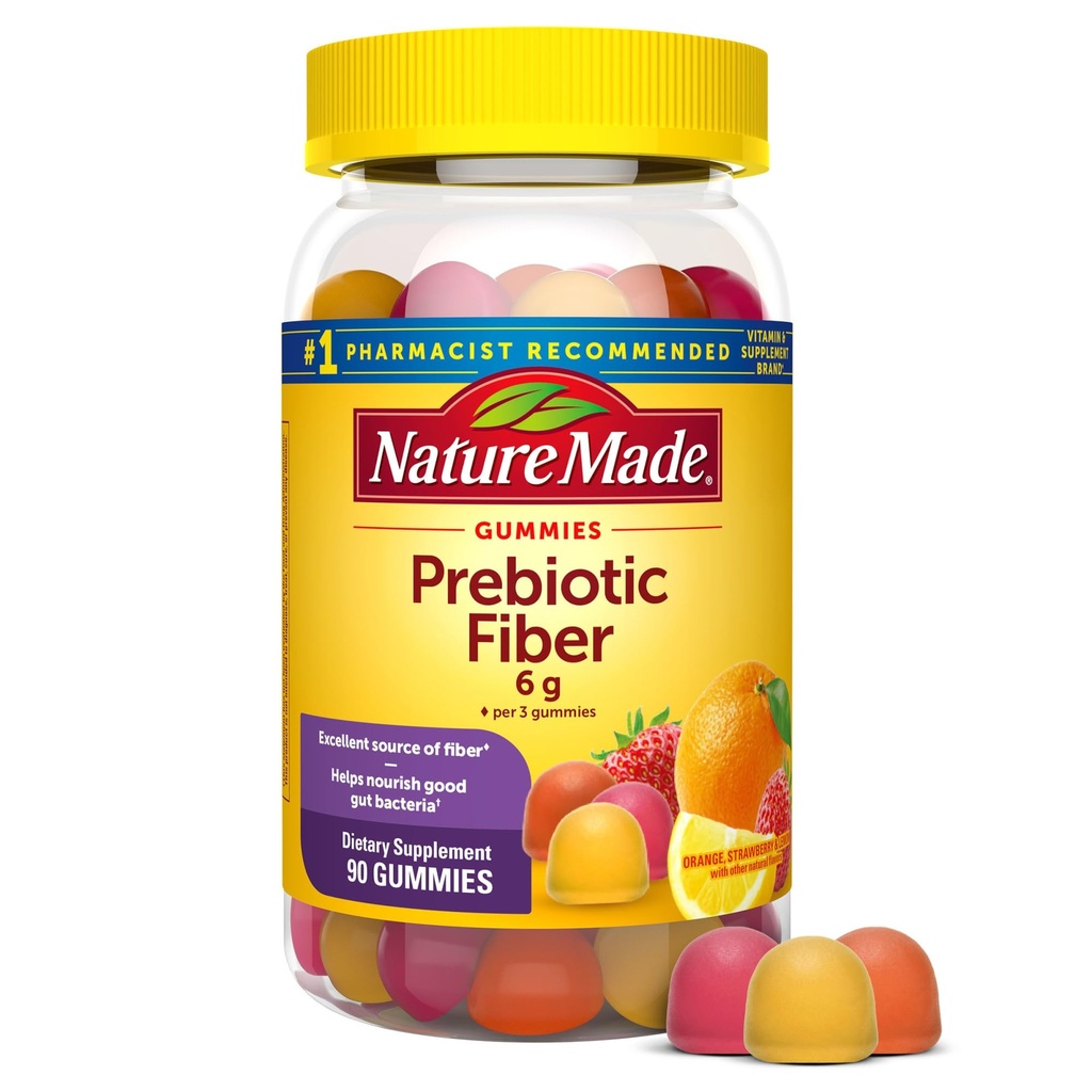 Nature Made Prebiyotik Fiber Gummies for Yetişkinler and Kids, Fiber Supplement for Digestive System Support, 90 Gummies