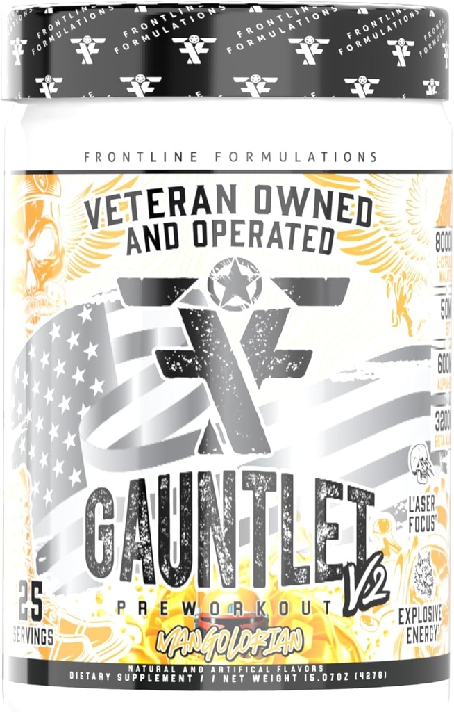 Gauntlet Pre-Workout Toz, Explosive Workouts, Laser Focus, Mid Stim, Amazing Flavor, Gazi Kendileştirilmiş ve Kontrollü (25 Hizmet, Mangolorian)