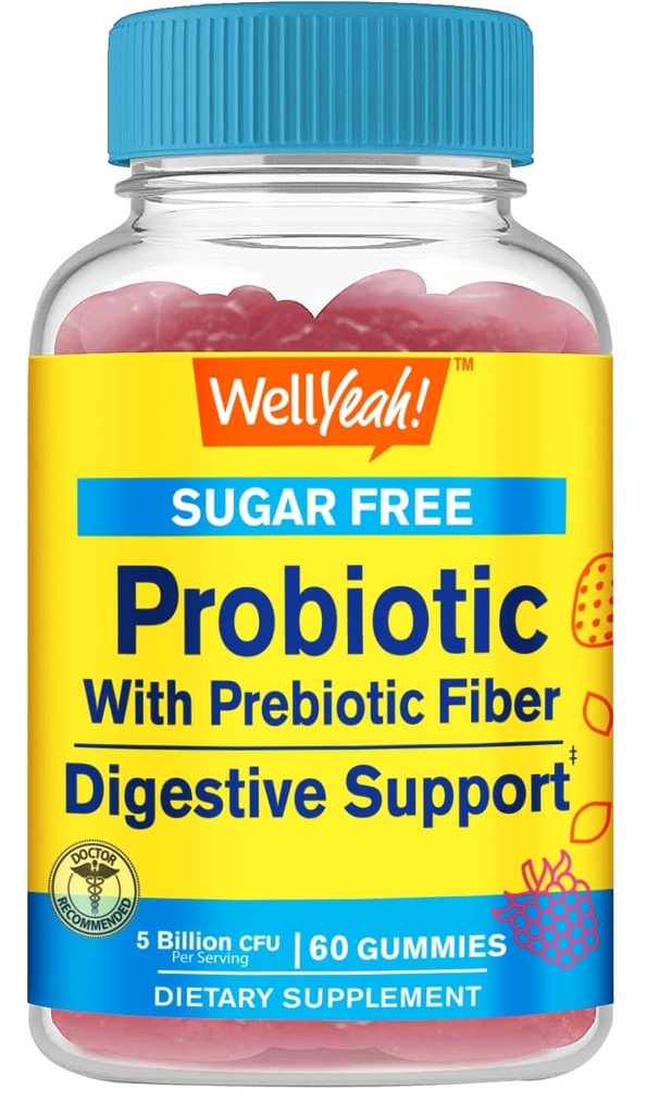 Sugar Free Probiyotik with Prebiyotik Gummies (5 Milyar CFU) - Digestive Support, Gut Health ve Vaginal Support - Raf Stable Probiyotik Gummy, Prebiyotiks and Probiyotiks for Women and Men - 60 Count