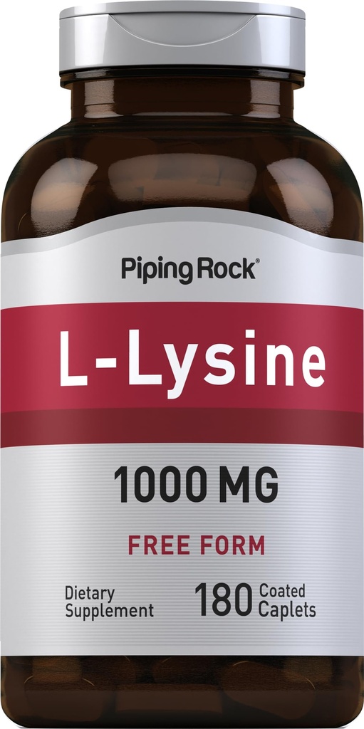 Piping Rock L-Lysine 1000 mg | 180 Caplets | Free Form | Vegetarian, Non-GMO, Gluten Free