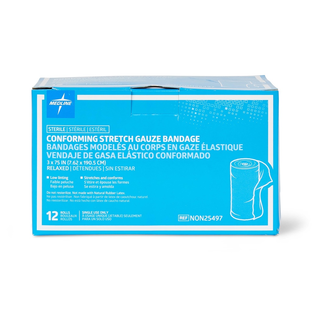 Medline Sterile Gauze Bandages, 3" x 75", Yara Bakımı için ideal, 96