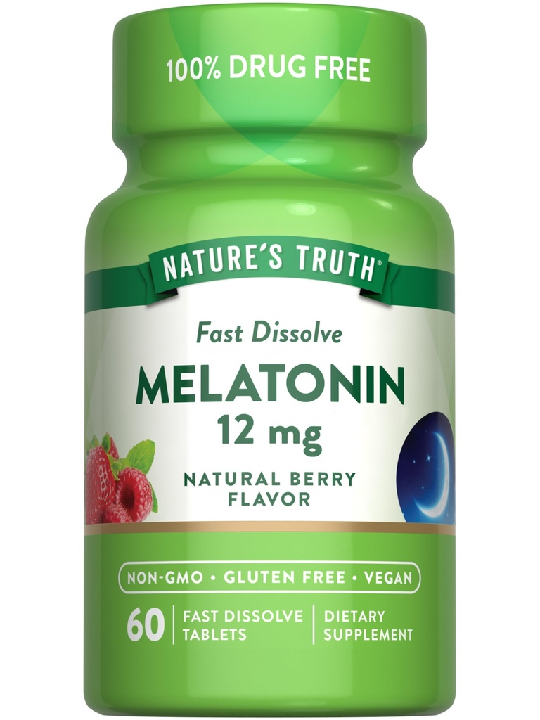 Nature's Truth Melatonin 12mg | 60 Hızlı Dissolve Tabletler | Natural Berry Flavor | Vegan, Non-GMO & Gluten Free Supplement Supplement Supplement