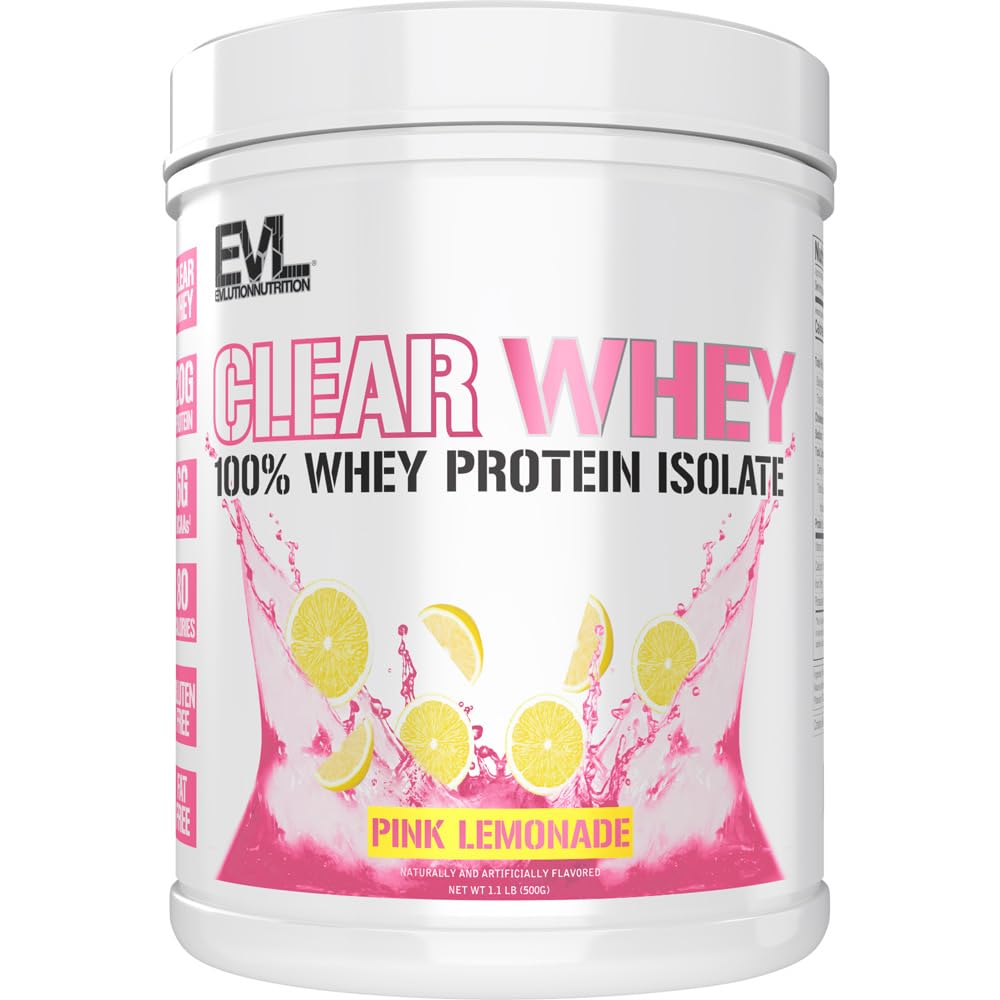 Evlution Beslenme Clear Whey - 100 Whey proteini - Kas Büyüme, Güçlü ve Kurtarma için - 20g Isolate proteini - Hızlı Absorbing - Gluten & Fat Free - 1.1lb - Pink Lemonade