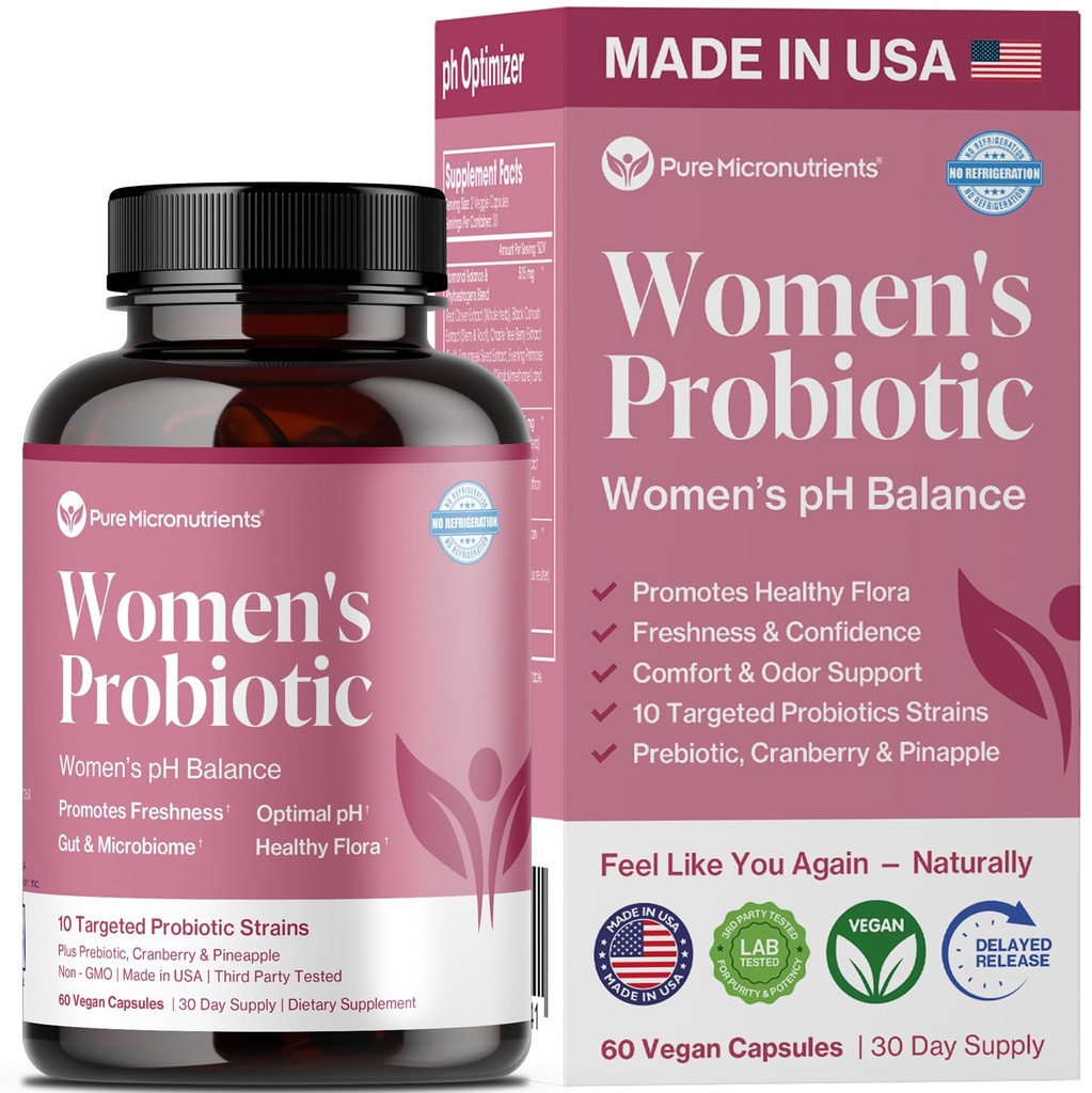 Pure Micronutrients pH Balance Vaginal Probiyotiks for Women - Odor & Itch Support - Vaginal Health Pills with Cranberry, Lactobacillus & Prebiyotiks - Feminine Wellness Daily Supplement - 60 Capsules