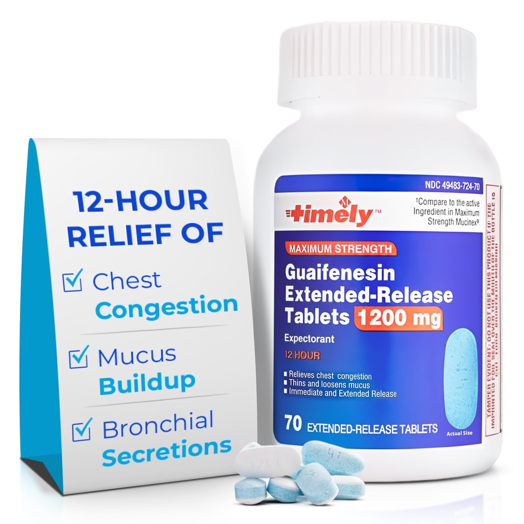 TIME-CAP LABS, INC. Zamanlı Guaifenesin 1200 mg Genişletilmiş Bilet Tabletleri - Hedefçi Mucus Relief & Chest Congestion Relief for Yetişkinler - Sons up to 12 Hours - Count 70