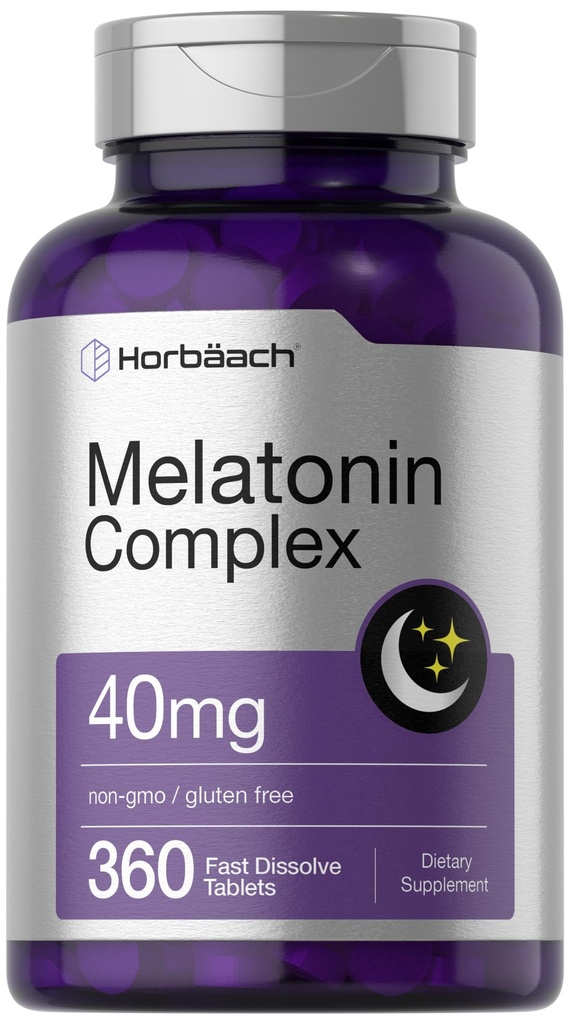 Horbäach Melatonin 40 mg Kompleksi | 360 Hızlı Dissolve Tabletler | Yetişkin Ekstra Güçlü Tamam | Chamomile ve Ashwagandha | Vegetarian, Non-GMO, Gluten Free Free